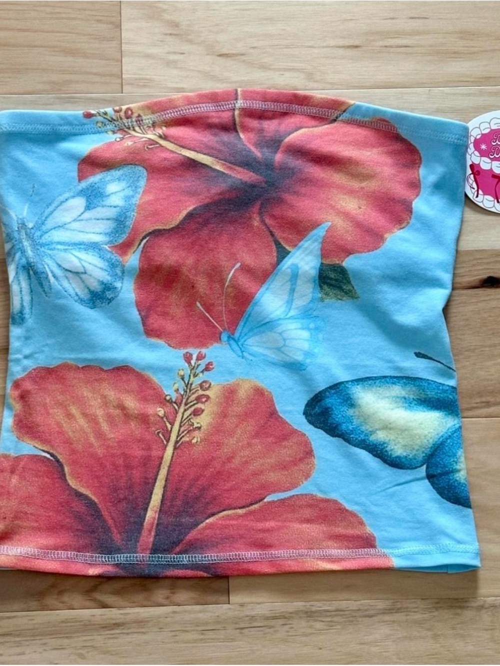 NEW Y2K Butterfly Red Hibiscus Tube Top